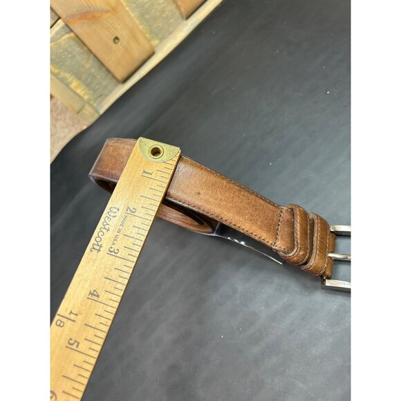 Allen Edmonds Brown Leather Belt With Silver Buckle 100/40 Made In USA Mens Clas - Picture 5 of 11
